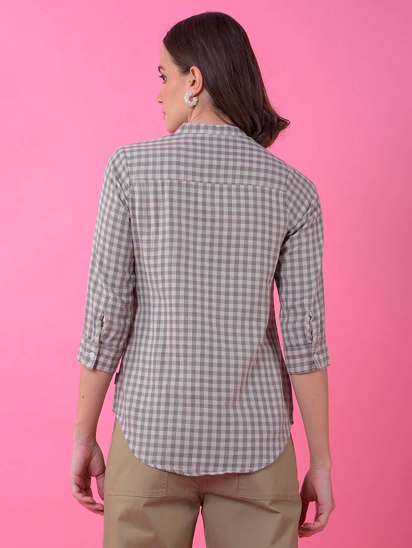 women checkered three quarter sleeve shirt - 21986092 -  Standard Image - 3
