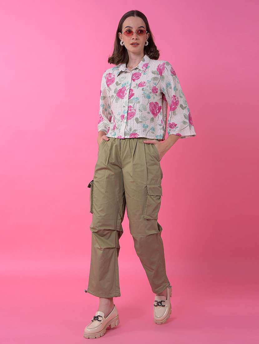 women floral print bell sleeve crop shirt - 21986095 -  Standard Image - 5