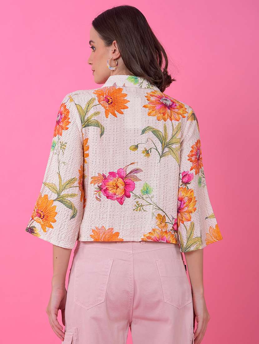 women floral print bell sleeve crop shirt - 21986096 -  Standard Image - 3