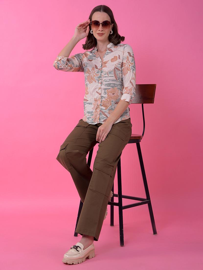 women printed three quarter sleeve shirt - 21986097 - Standard Image - 5