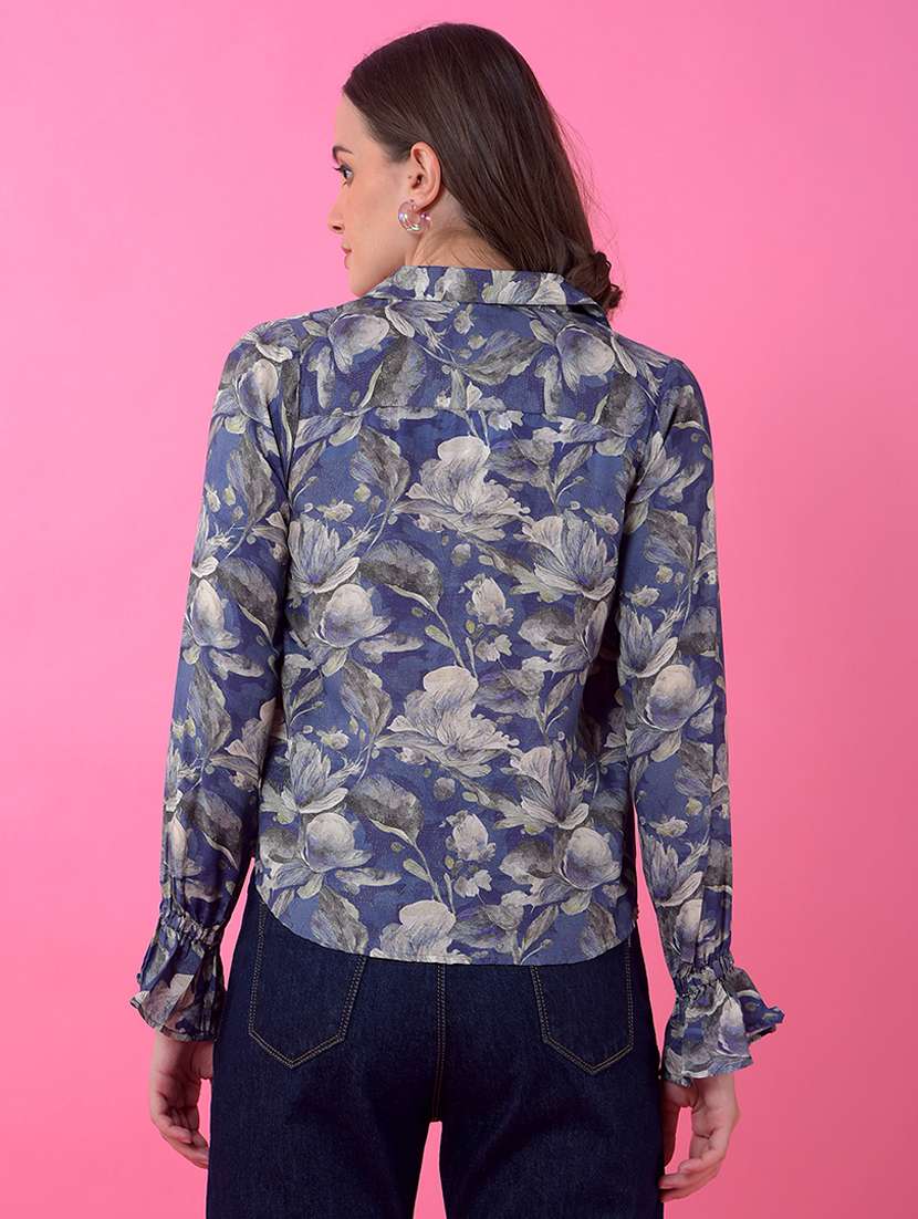 women printed long sleeve collared shirt - 21986099 - Standard Image - 3