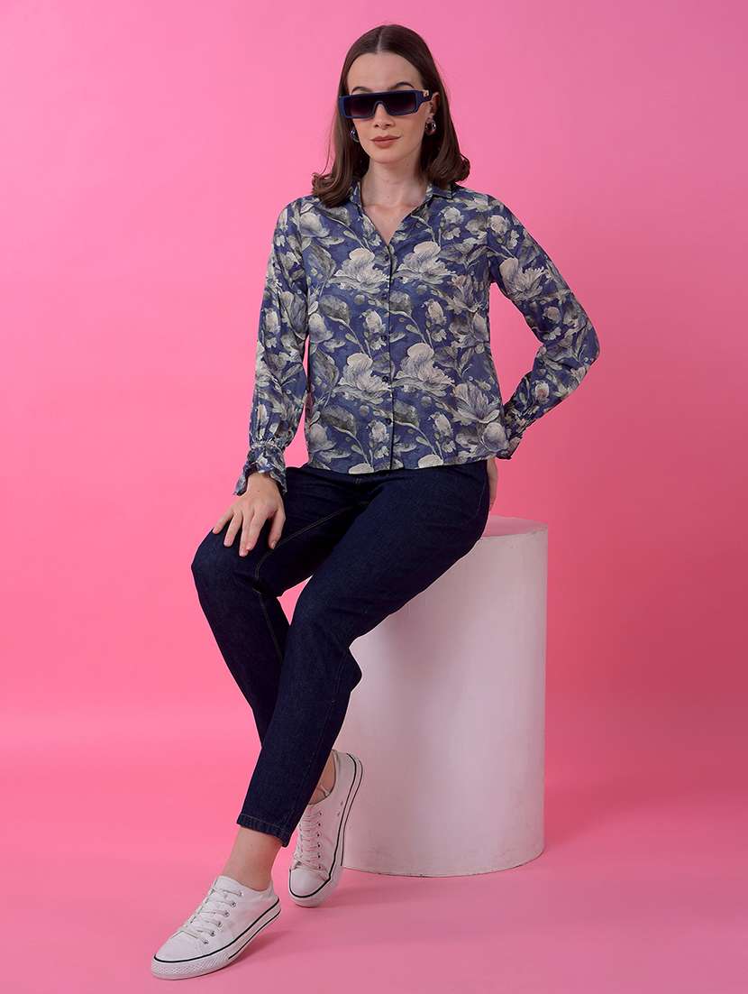 women printed long sleeve collared shirt - 21986099 - Standard Image - 5