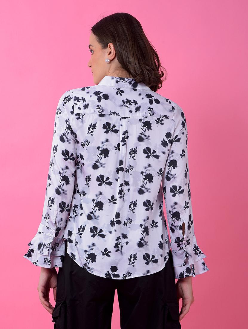 women printed long sleeve collared shirt - 21986101 - Standard Image - 3