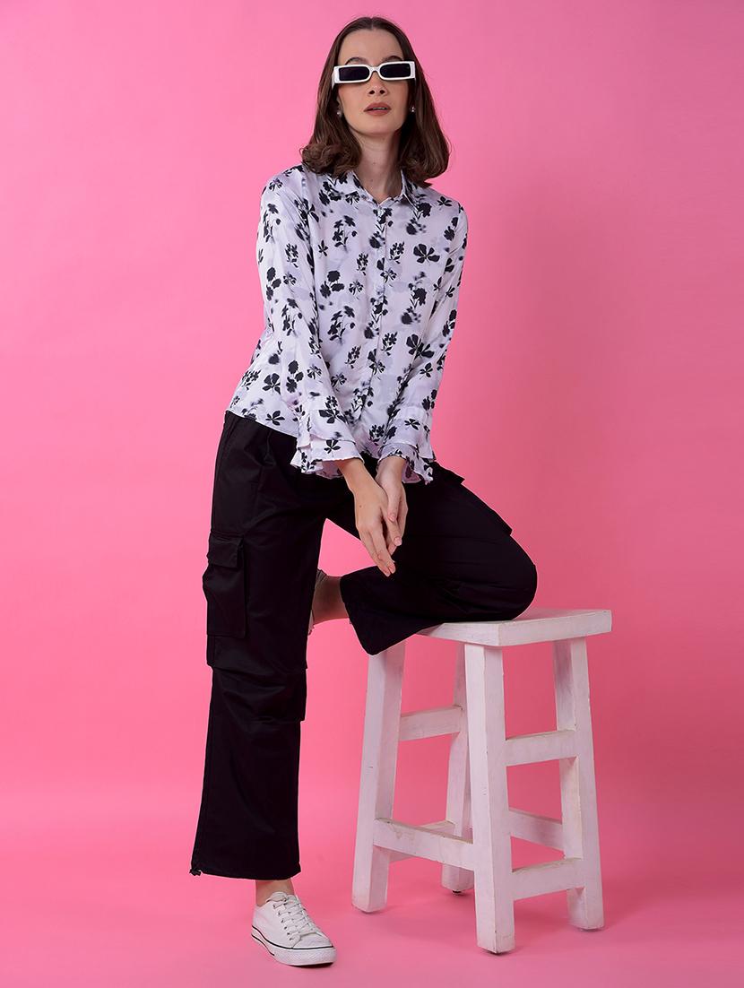 women printed long sleeve collared shirt - 21986101 - Standard Image - 5