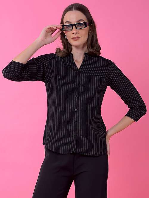 women striped three quarter sleeve hig low shirt  - 21986114 -  Standard Image - 0