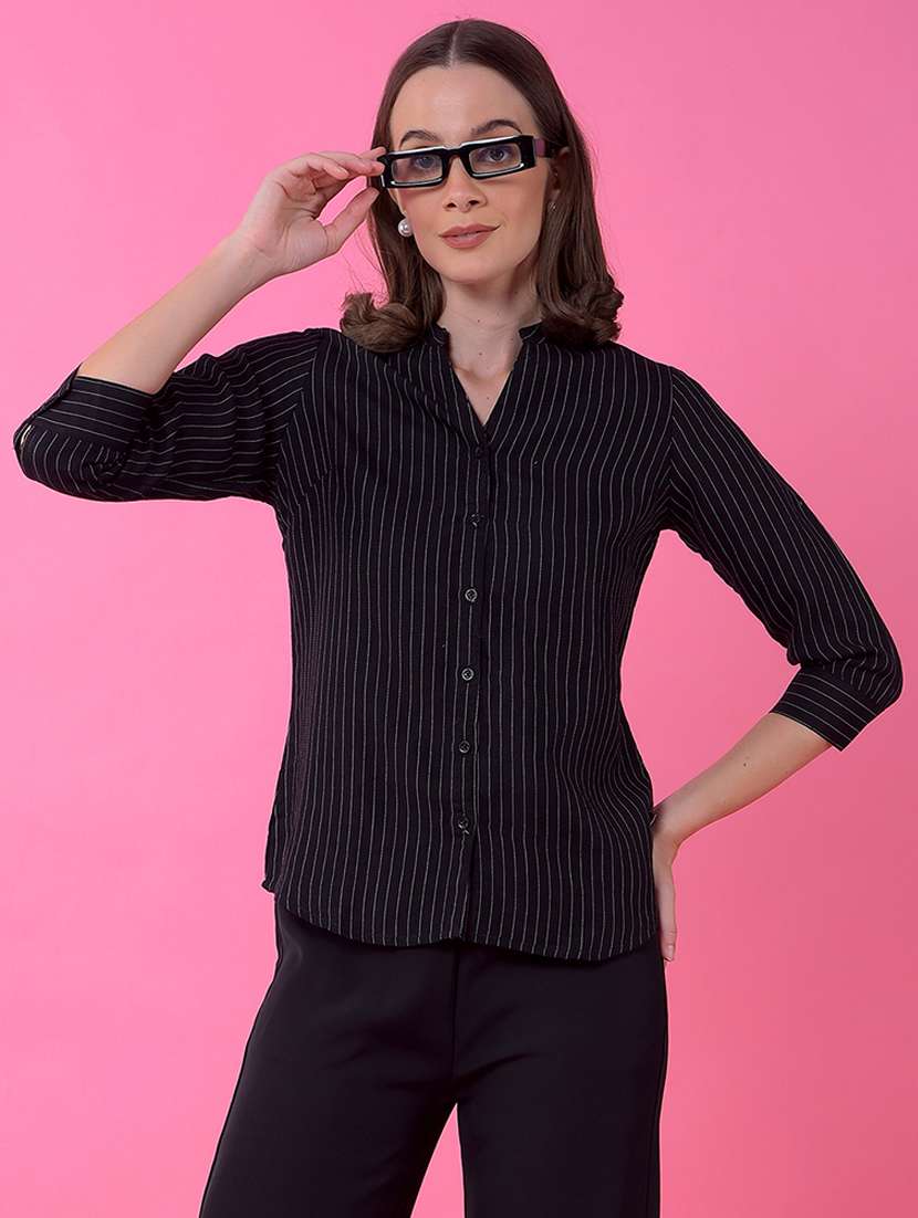 women striped three quarter sleeve hig low shirt  - 21986114 -  Zoom Image - 0
