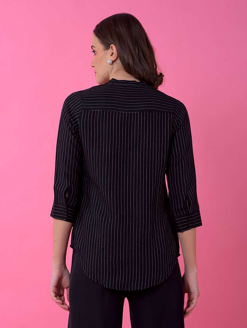 women striped three quarter sleeve hig low shirt  - 21986114 -  Standard Image - 3