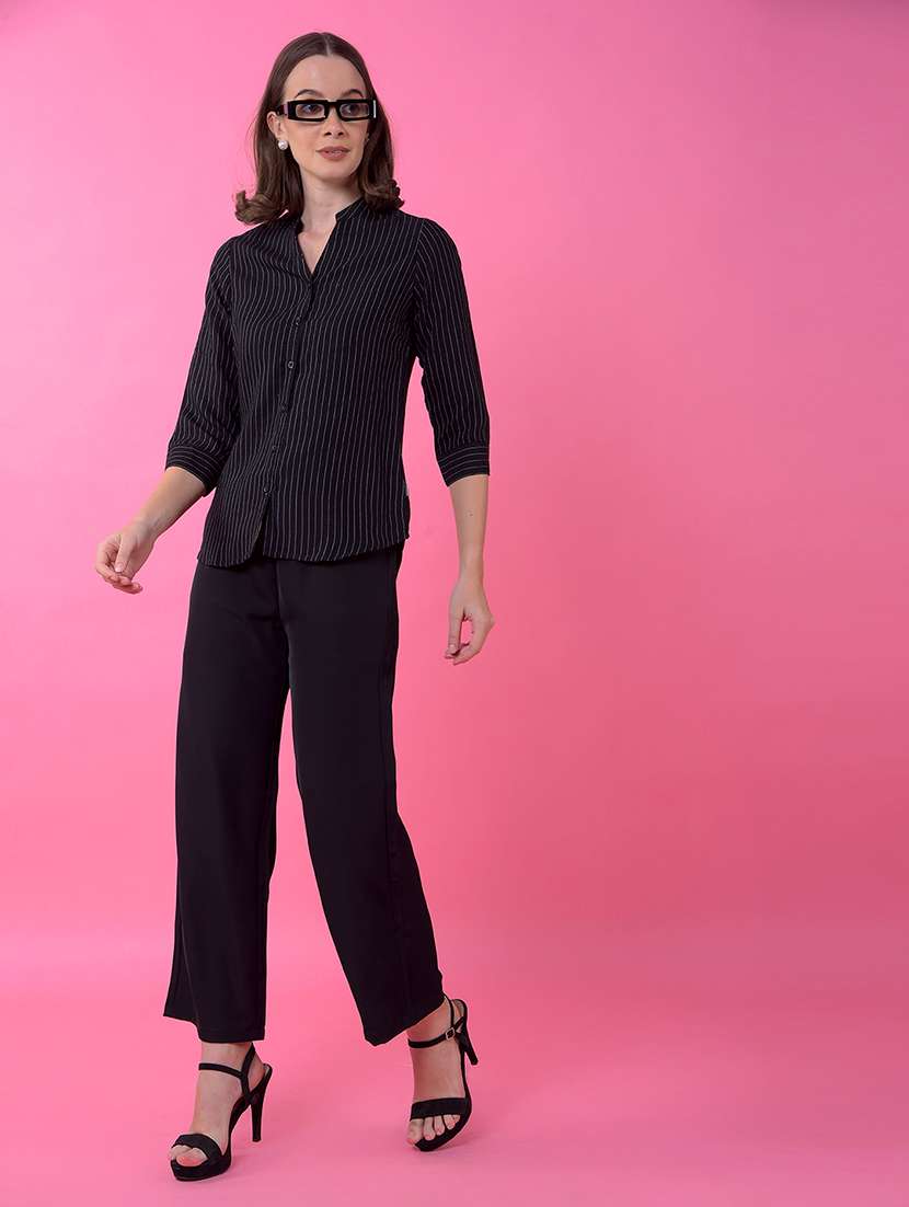 women striped three quarter sleeve hig low shirt  - 21986114 -  Standard Image - 5