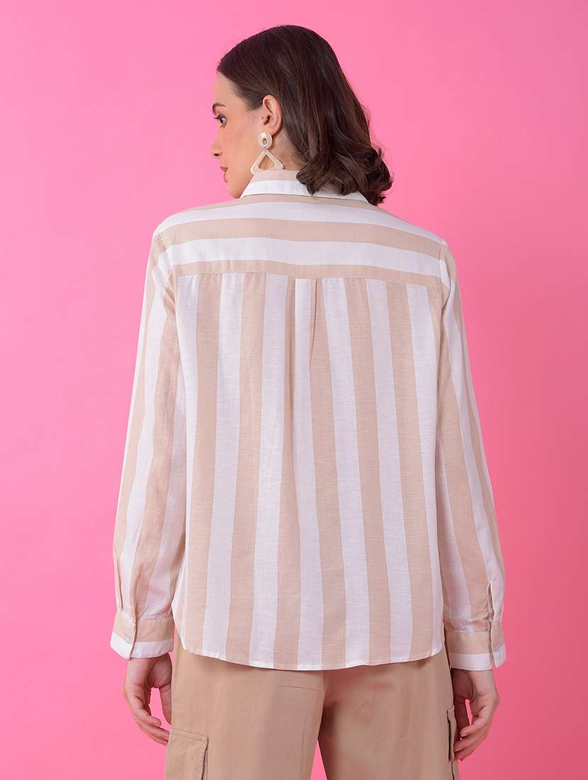 women striped collared long sleeve shirt  - 21986117 -  Standard Image - 3