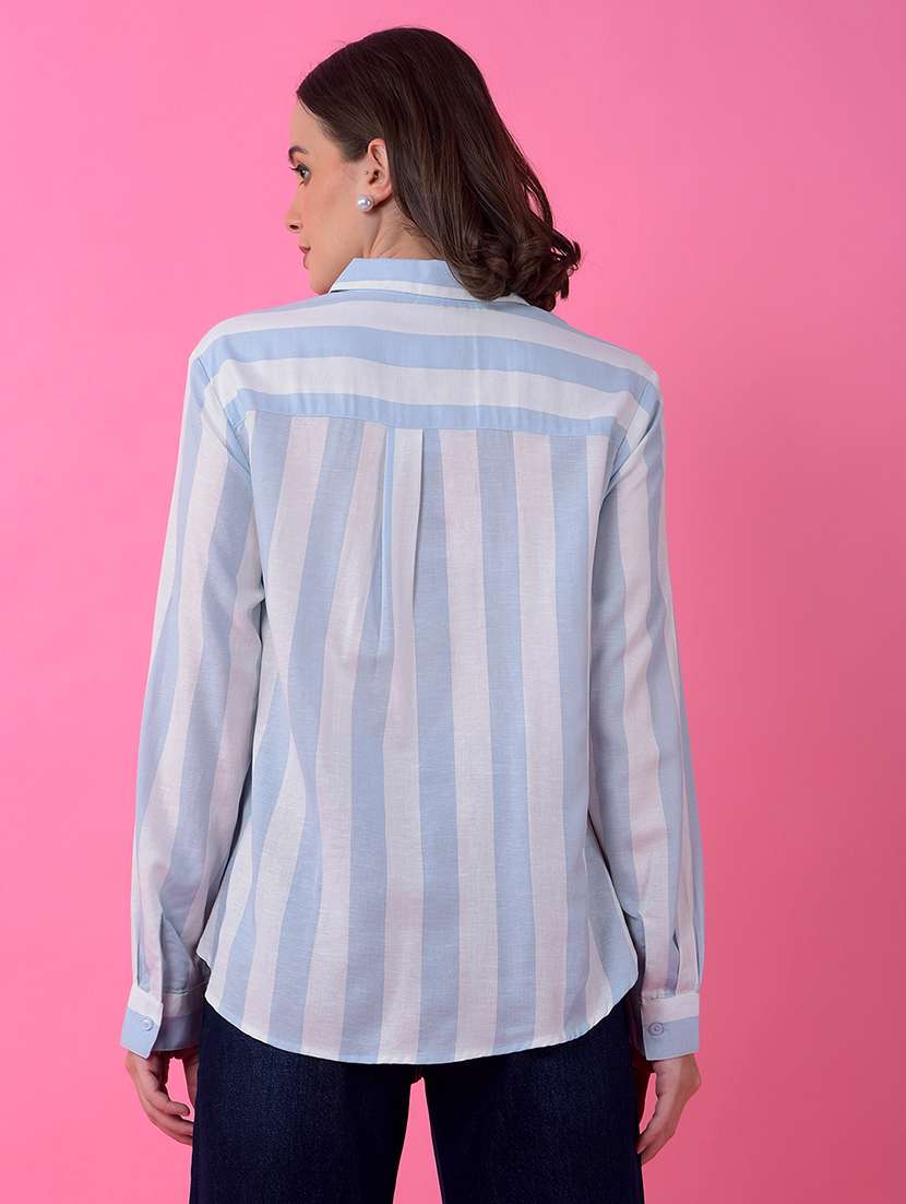 women striped collared long sleeve shirt  - 21986118 -  Standard Image - 3