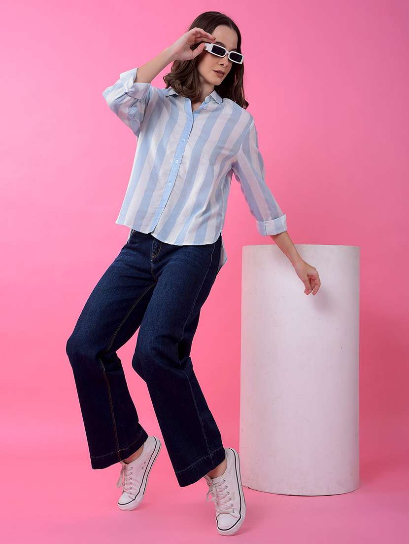 women striped collared long sleeve shirt  - 21986118 -  Standard Image - 5