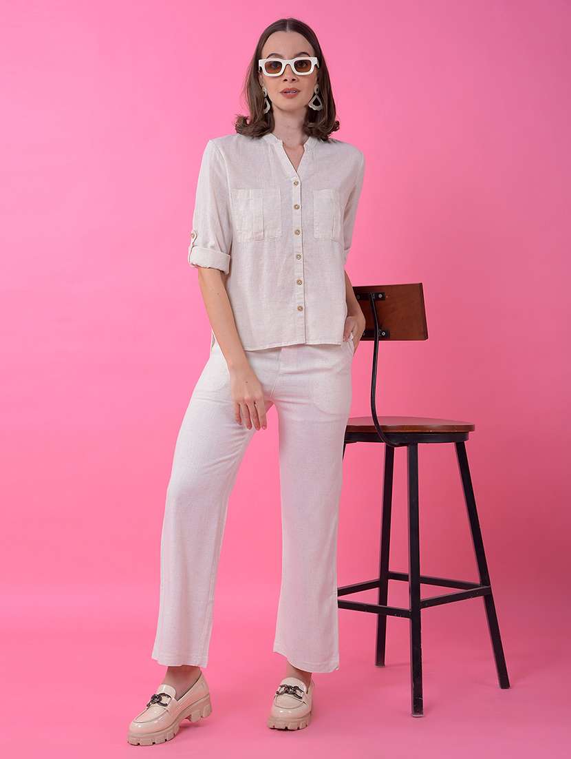 women solid collared long sleeve high low shirt  - 21986120 -  Standard Image - 5