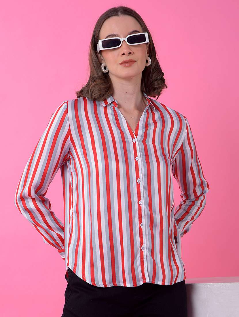 women striped collared long sleeve shirt  - 21986121 -  Zoom Image - 0