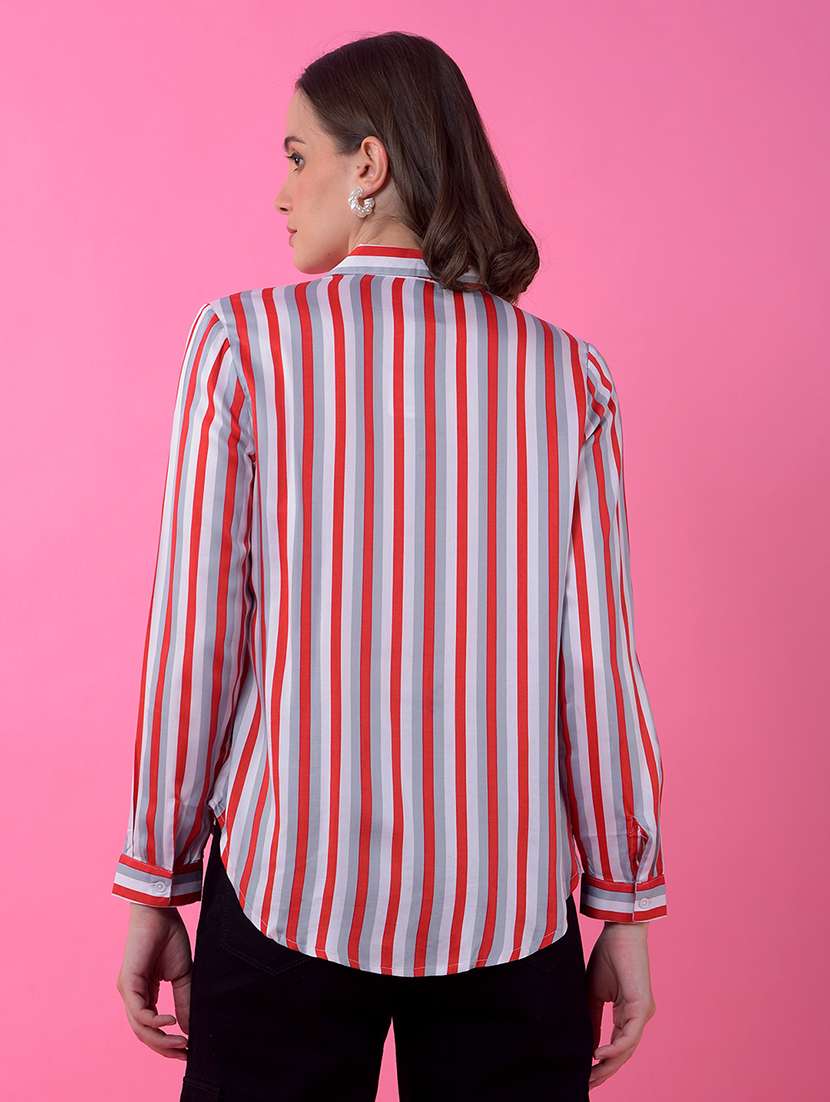 women striped collared long sleeve shirt - 21986121 - Standard Image - 3