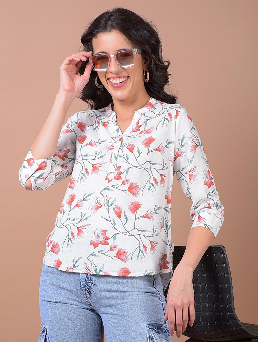 women floral print three quarter sleeve regular top