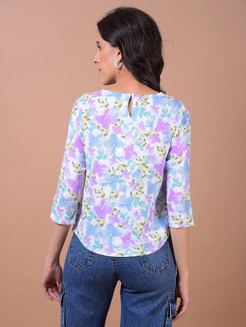 women floral print three quarter sleeve regular top - 21986133 - Standard Image - 3