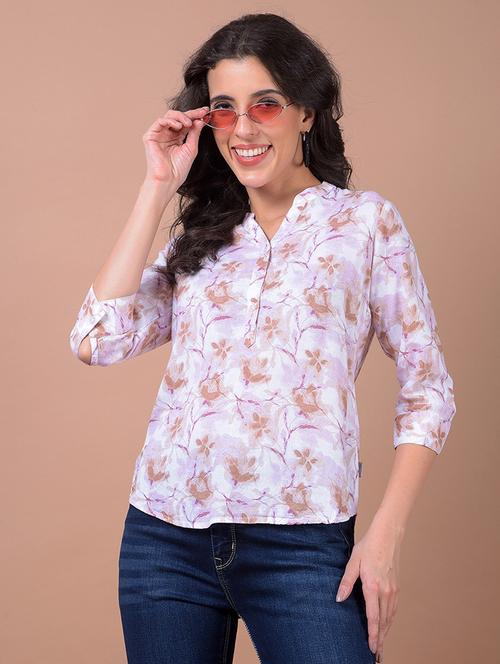 women floral print three quarter sleeve regular top - 21986134 - Standard Image - 0