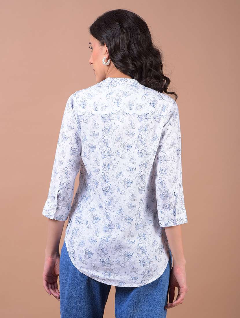 women printed three quarter sleeve high low top - 21986141 -  Standard Image - 3