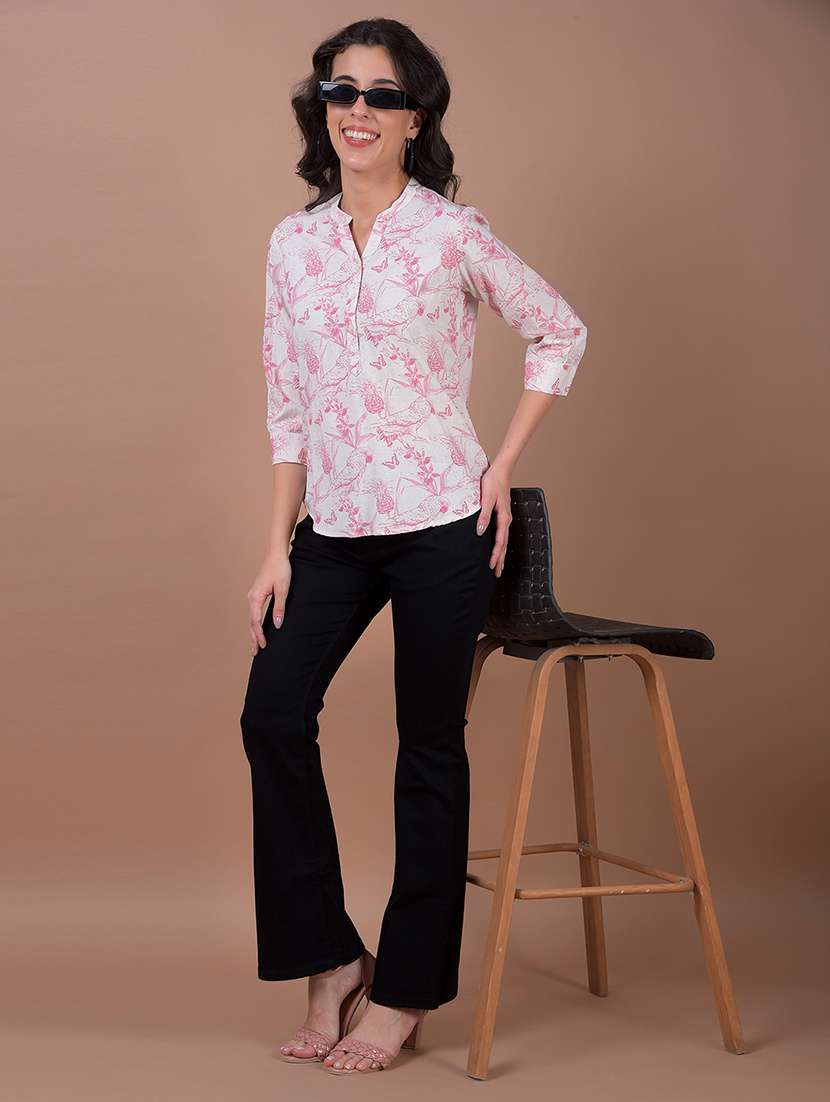 women printed three quarter sleeve high low top - 21986144 - Standard Image - 5