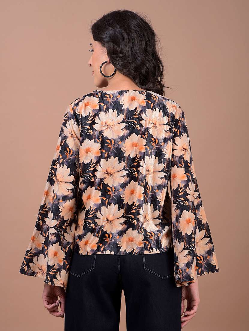 women floral print bell sleeve regular top - 21986146 - Standard Image - 3