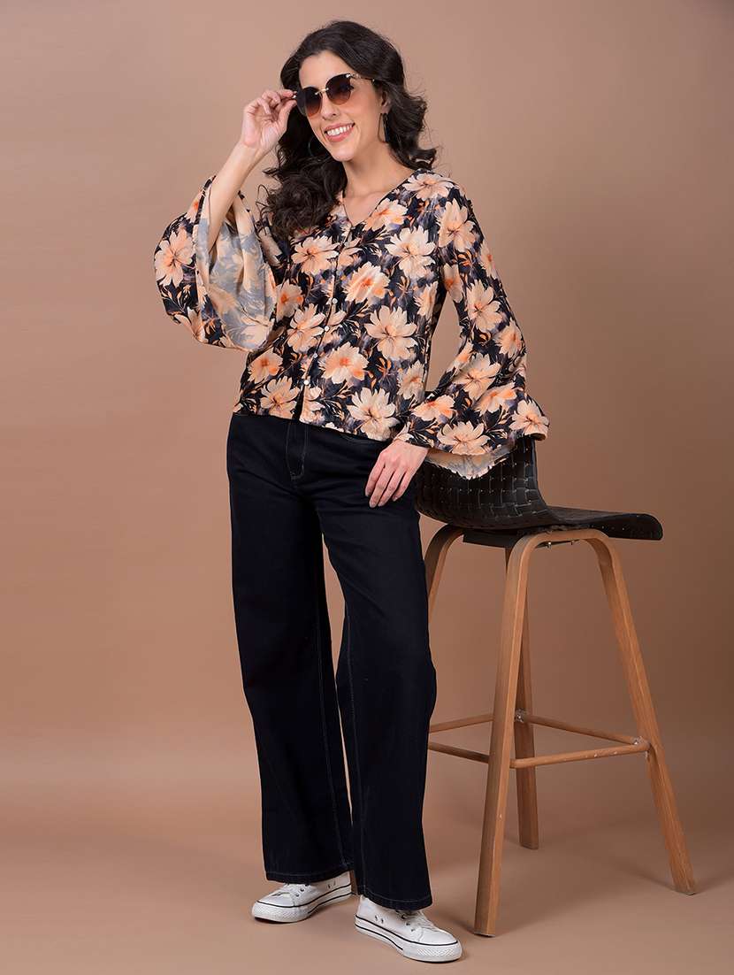 women floral print bell sleeve regular top - 21986146 - Standard Image - 5