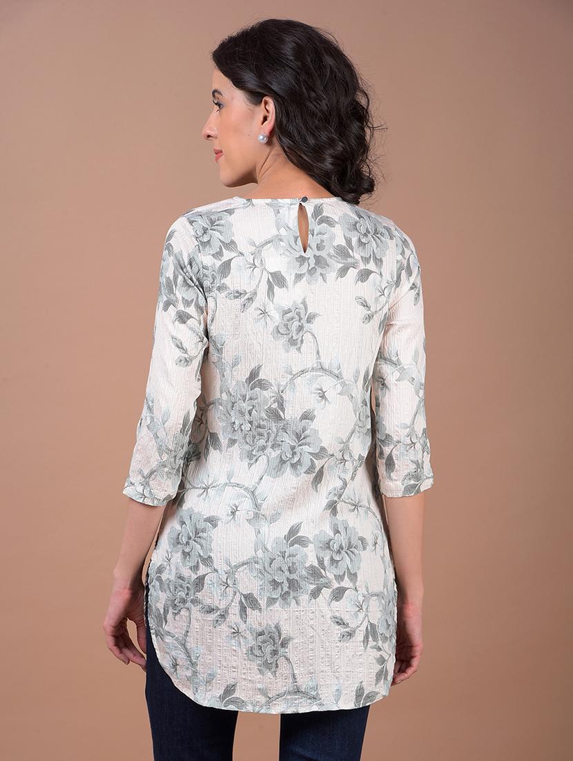 women floral print mandarin neck high low kurti - 21986147 - Standard Image - 3