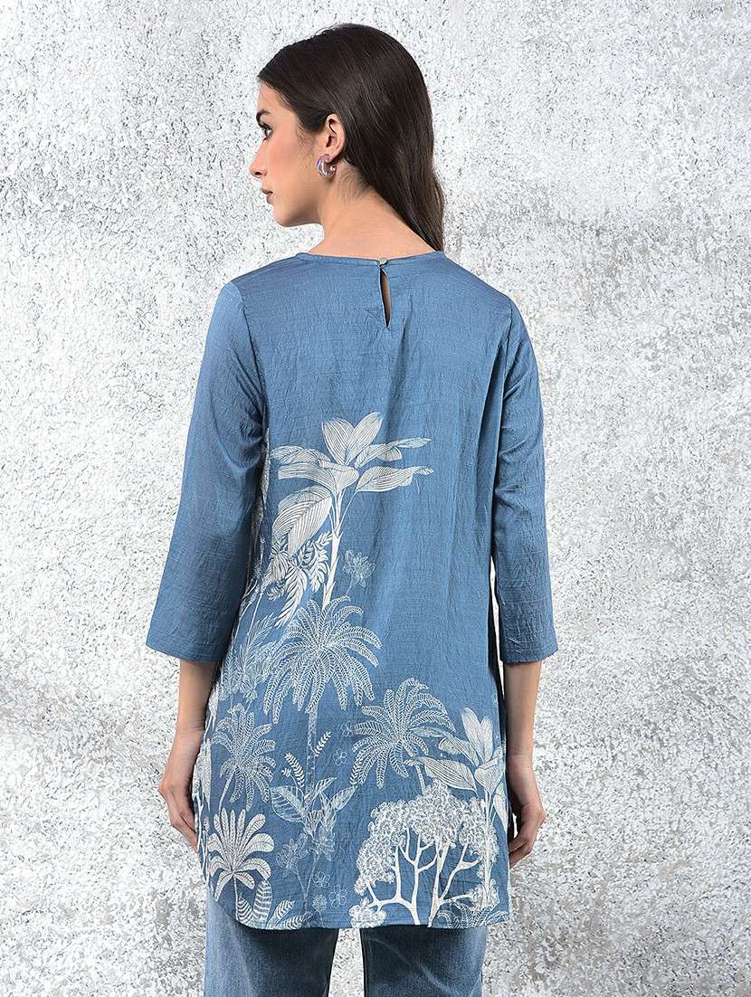 women printed mandarin neck high low kurti - 21986152 -  Standard Image - 3
