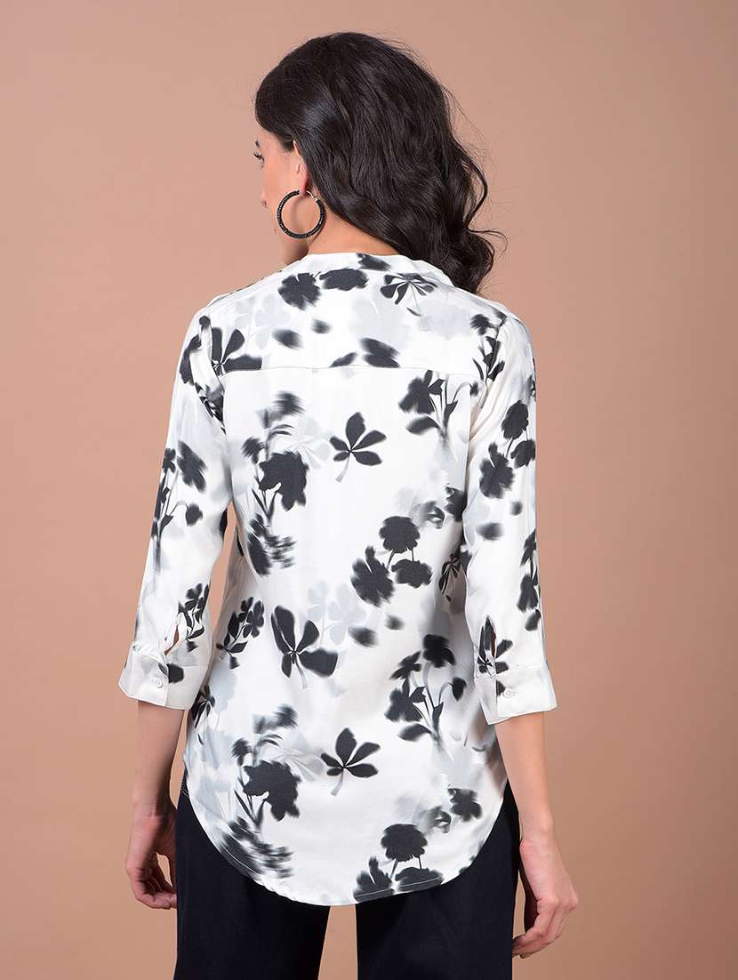women floral print three quarter sleeve high low top - 21986155 - Standard Image - 3
