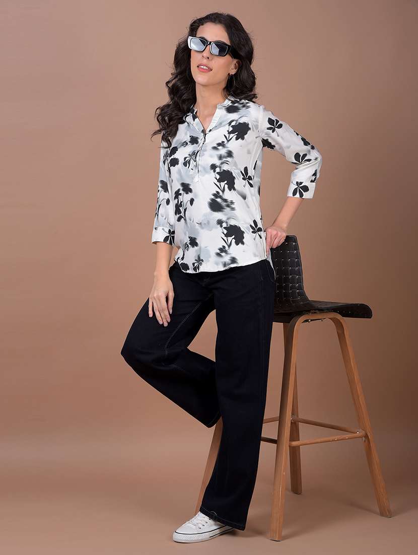 women floral print three quarter sleeve high low top - 21986155 - Standard Image - 5