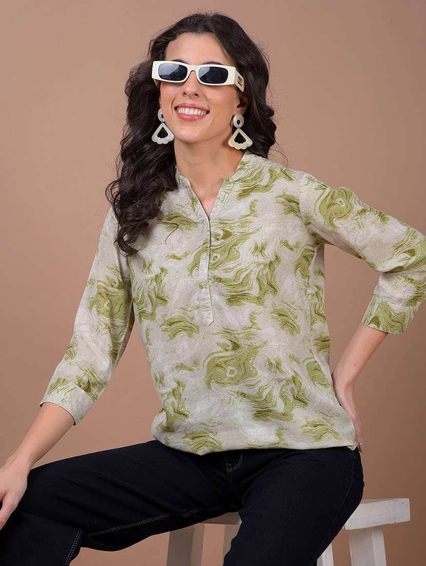 women printed three quarter sleeve high low top - 21986157 -  Zoom Image - 0