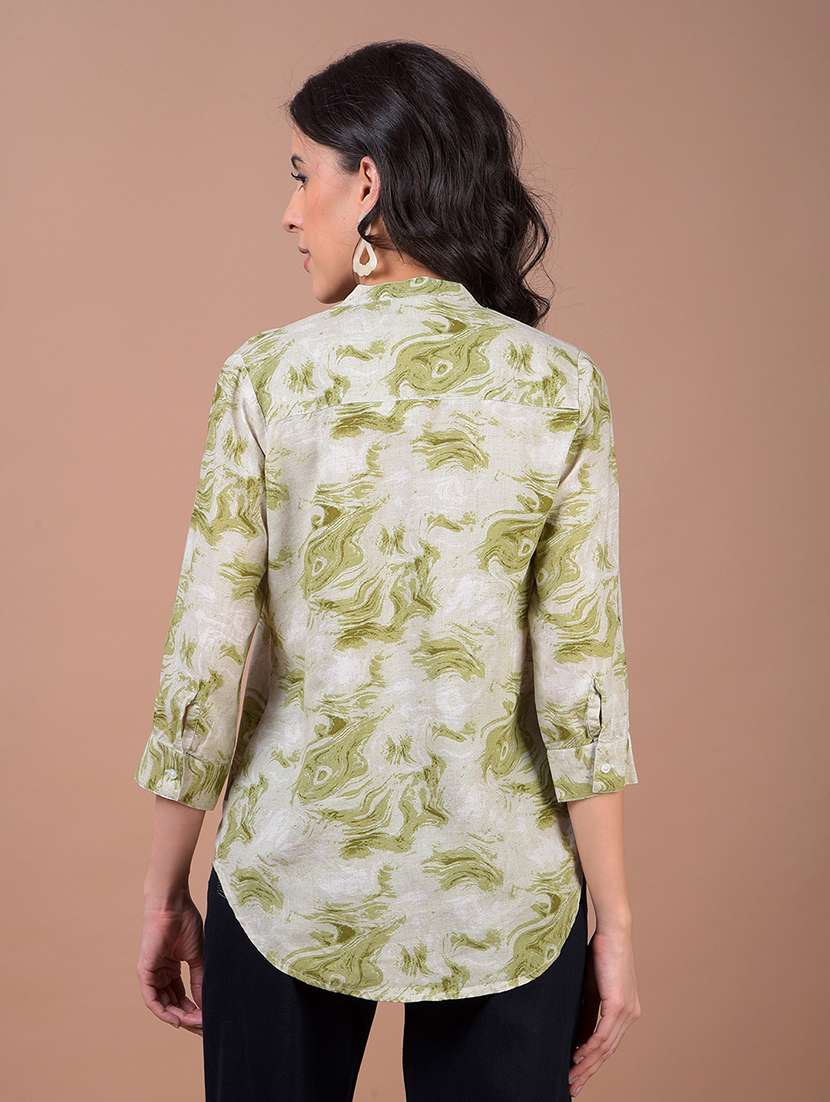 women printed three quarter sleeve high low top - 21986157 - Standard Image - 3