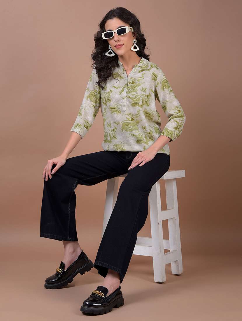 women printed three quarter sleeve high low top - 21986157 - Standard Image - 5
