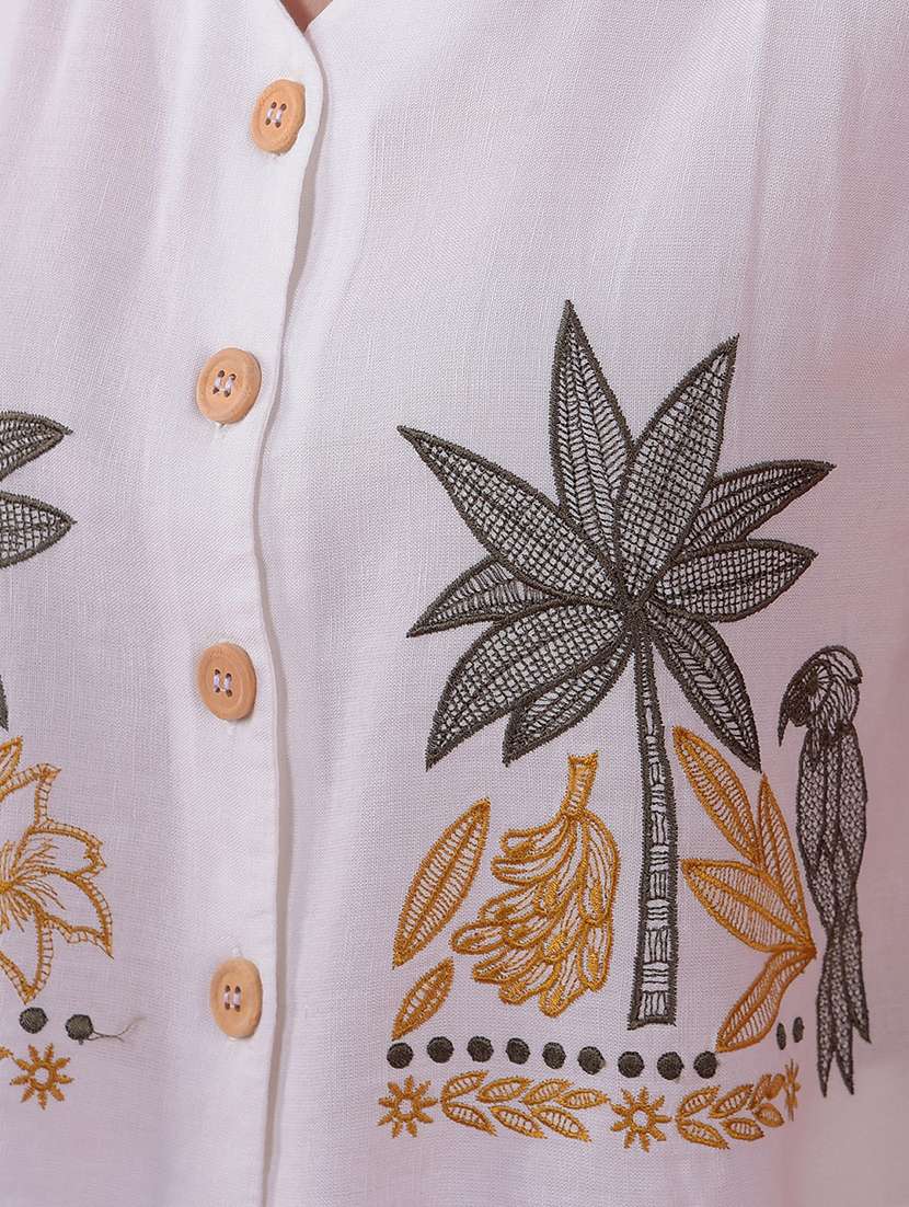 women white embroidered short sleeve crop top - 21986173 -  Standard Image - 5