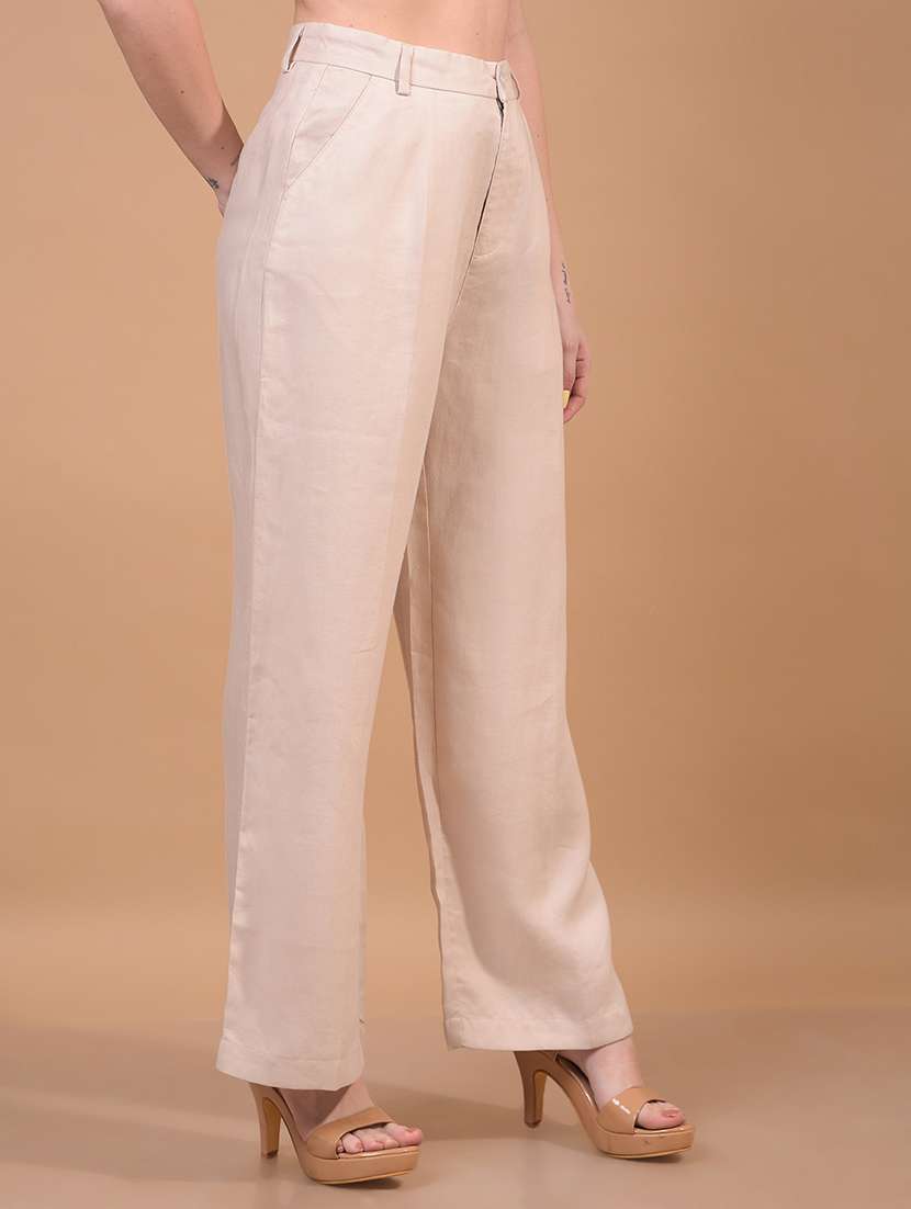 Women Solid High Rise Wide Leg Trouser - 21986177 -  Standard Image - 3