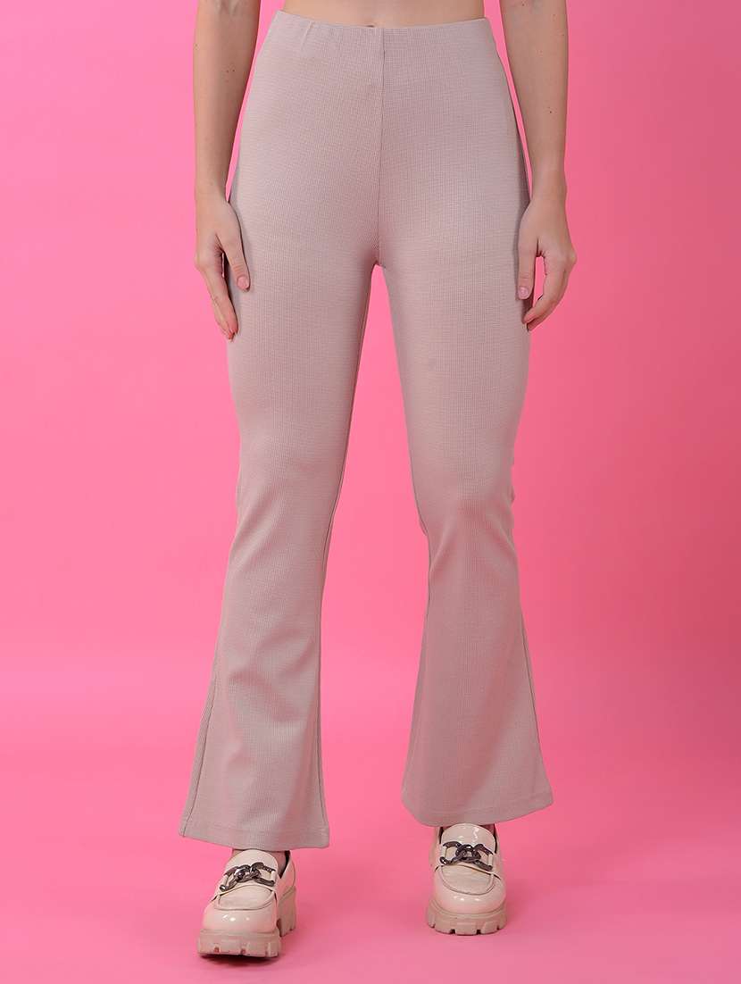 women solid high rise bootcut trouser