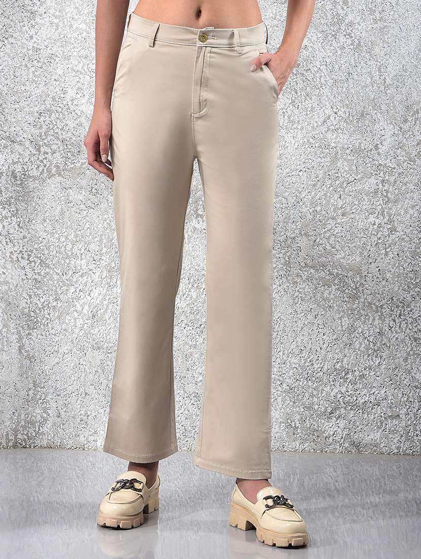 women solid mid rise cigarette pants