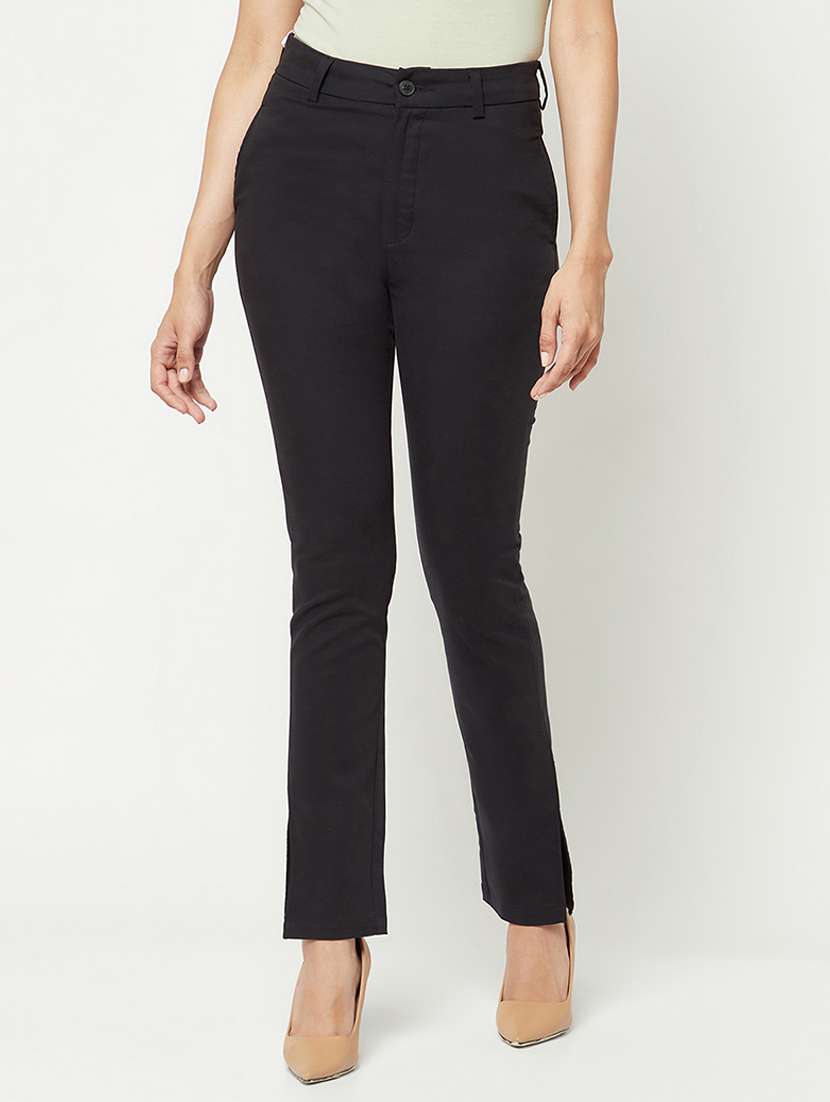 women solid mid rise bootcut trouser 