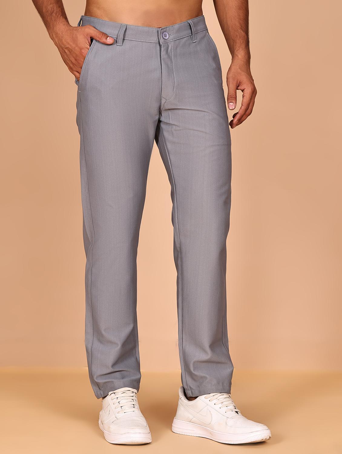 black cotton flat front casual trousers