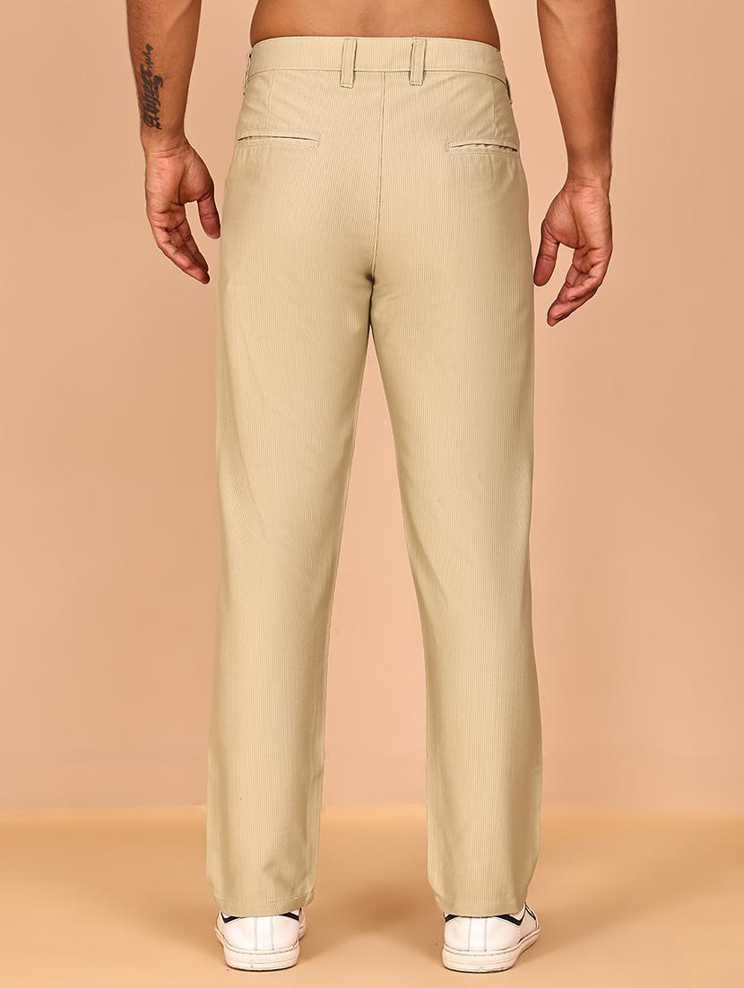 beige cotton flat front casual trousers - 21986195 - Standard Image - 3