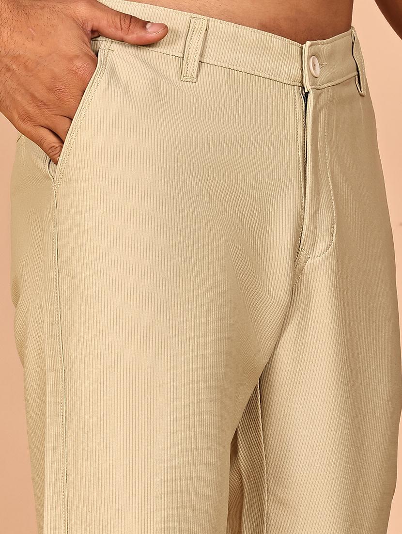 beige cotton flat front casual trousers - 21986195 - Standard Image - 5