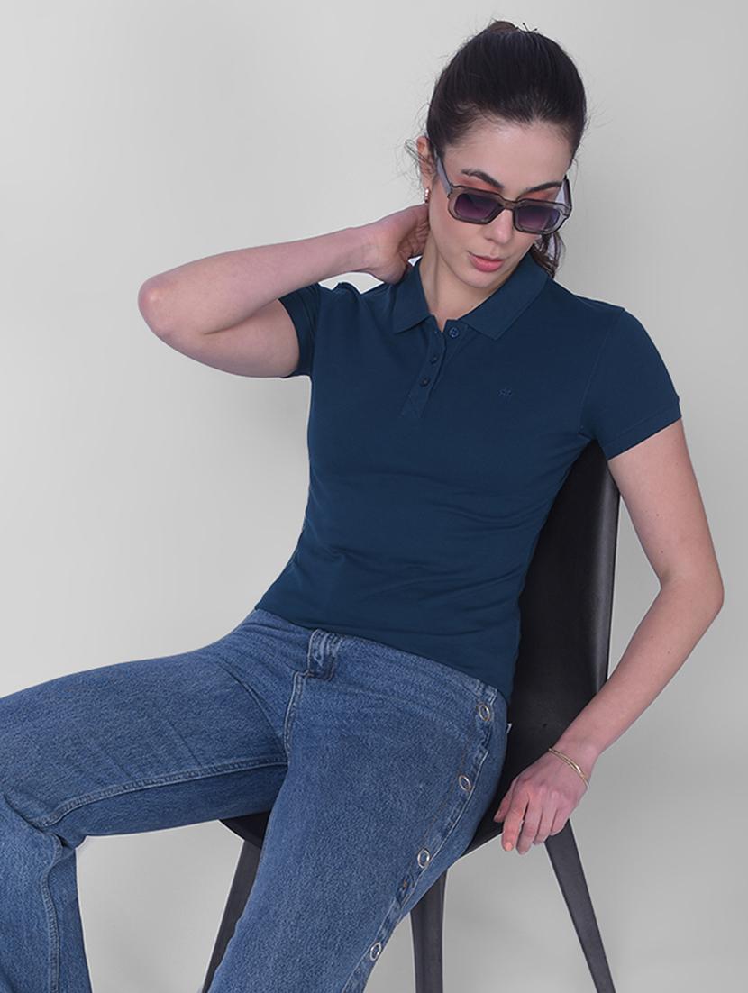 women solid short sleeve polo t-shirt