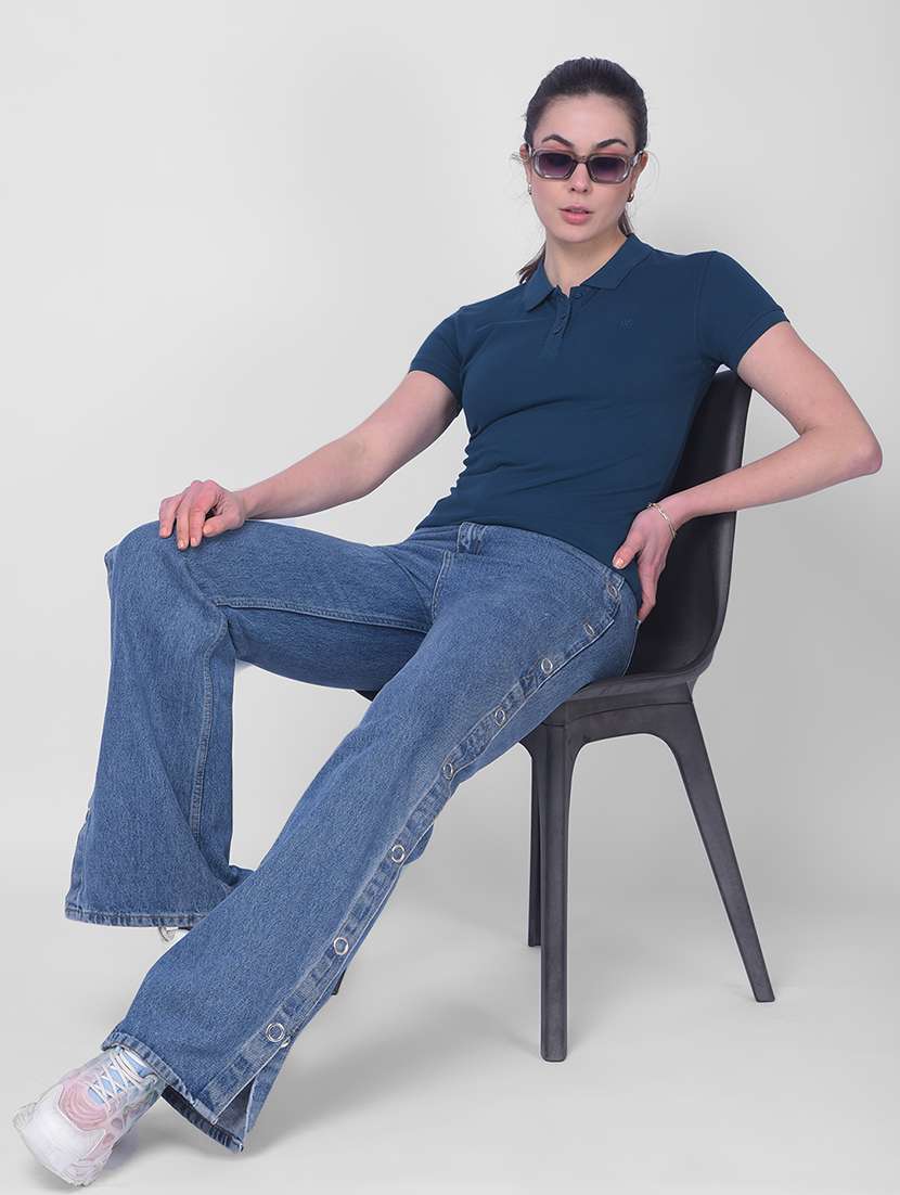 women solid short sleeve polo t-shirt - 21986200 -  Standard Image - 5