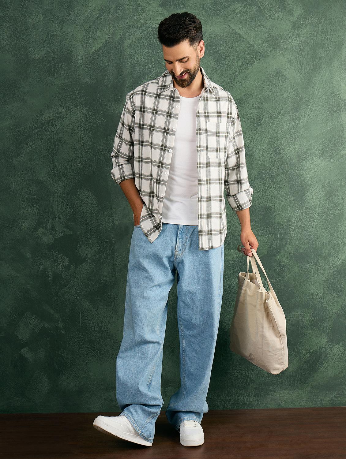 men checkered collared loose fit shirt - 21986235 - Standard Image - 5