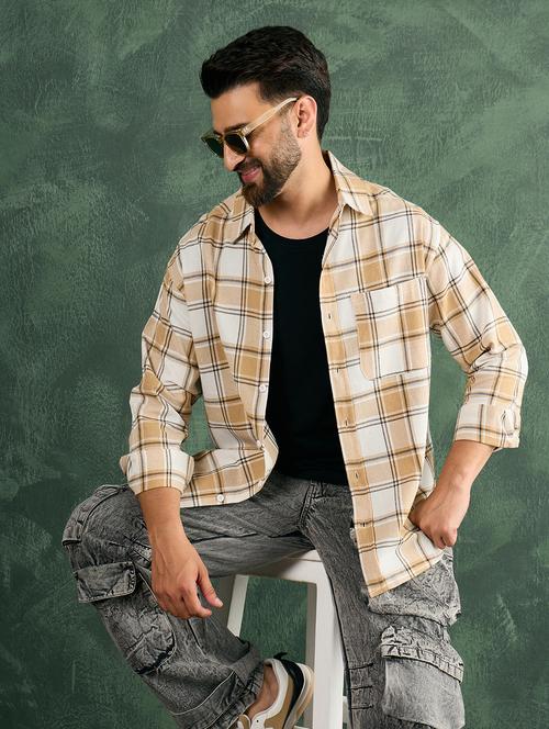 men checkered collared loose fit shirt - 21986236 - Standard Image - 0