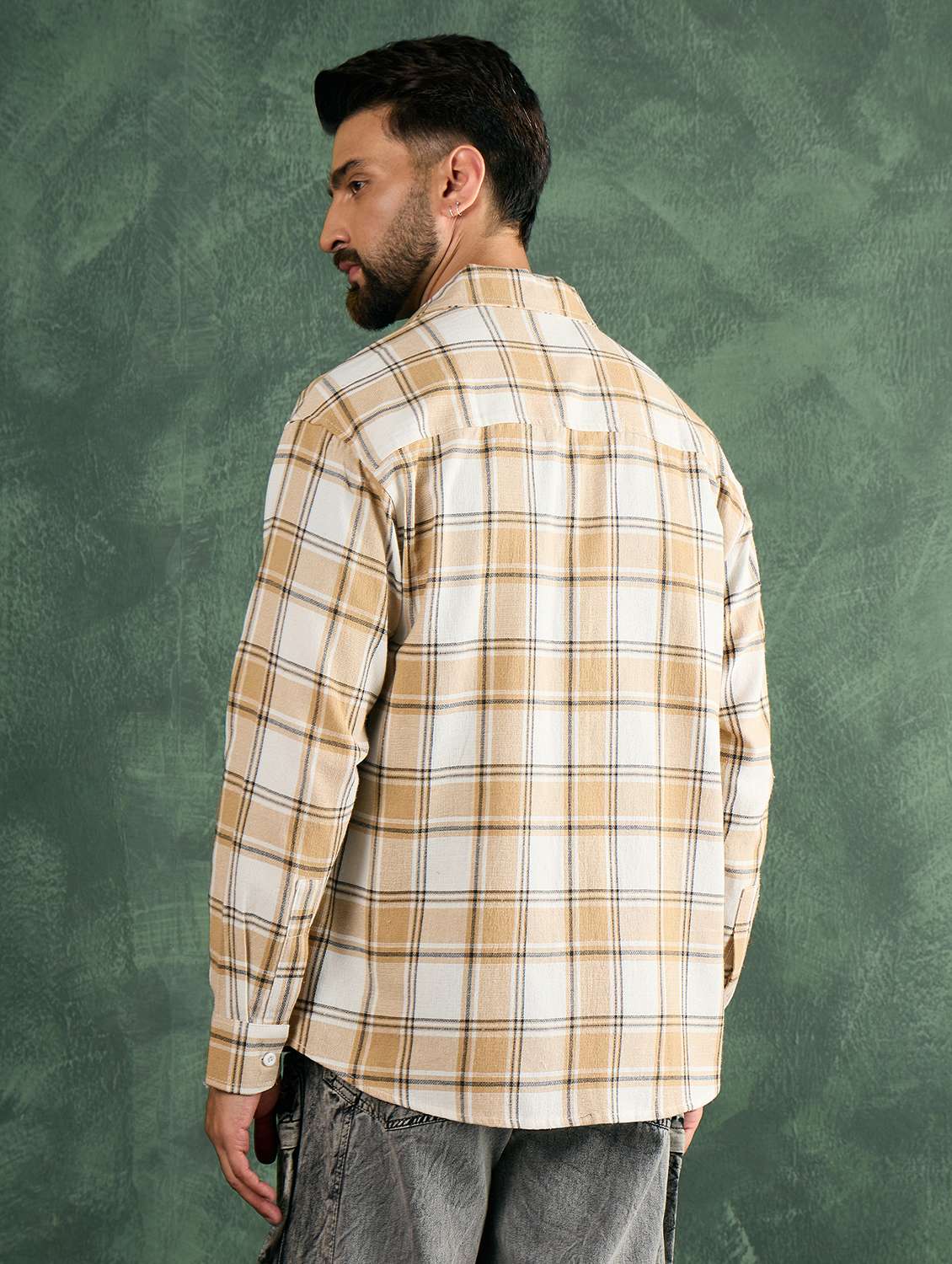 men checkered collared loose fit shirt - 21986236 - Standard Image - 3