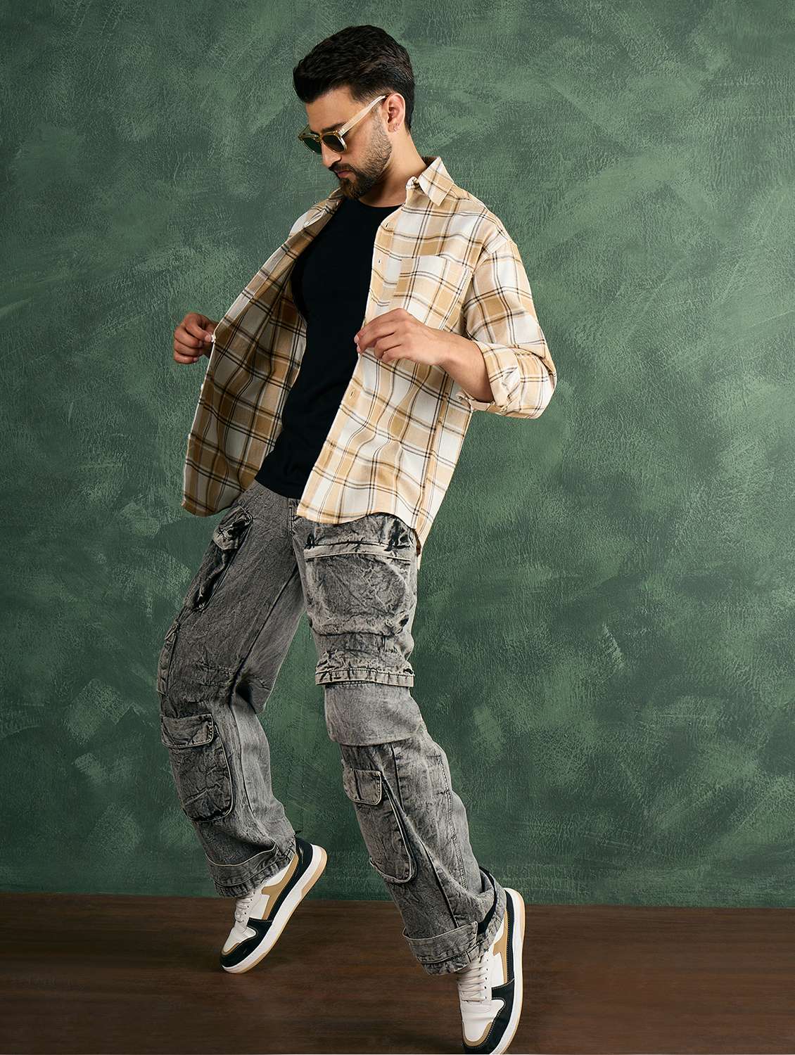 men checkered collared loose fit shirt - 21986236 - Standard Image - 5