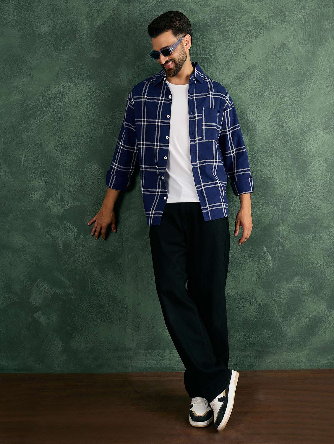 men checkered collared loose fit shirt - 21986237 - Standard Image - 5
