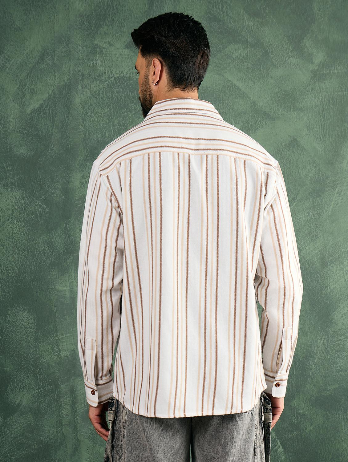 men striped collared loose fit shirt - 21986238 - Standard Image - 3