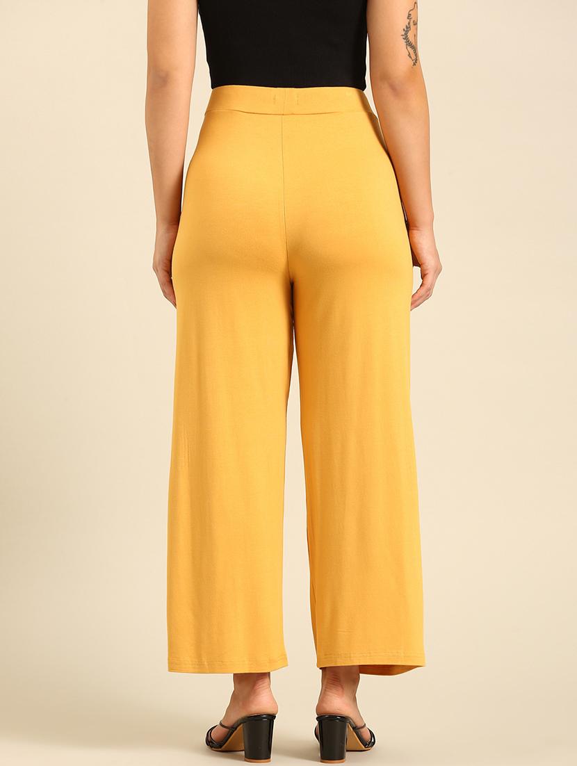 women yellow solid high rise straight palazzo - 21986250 - Standard Image - 3
