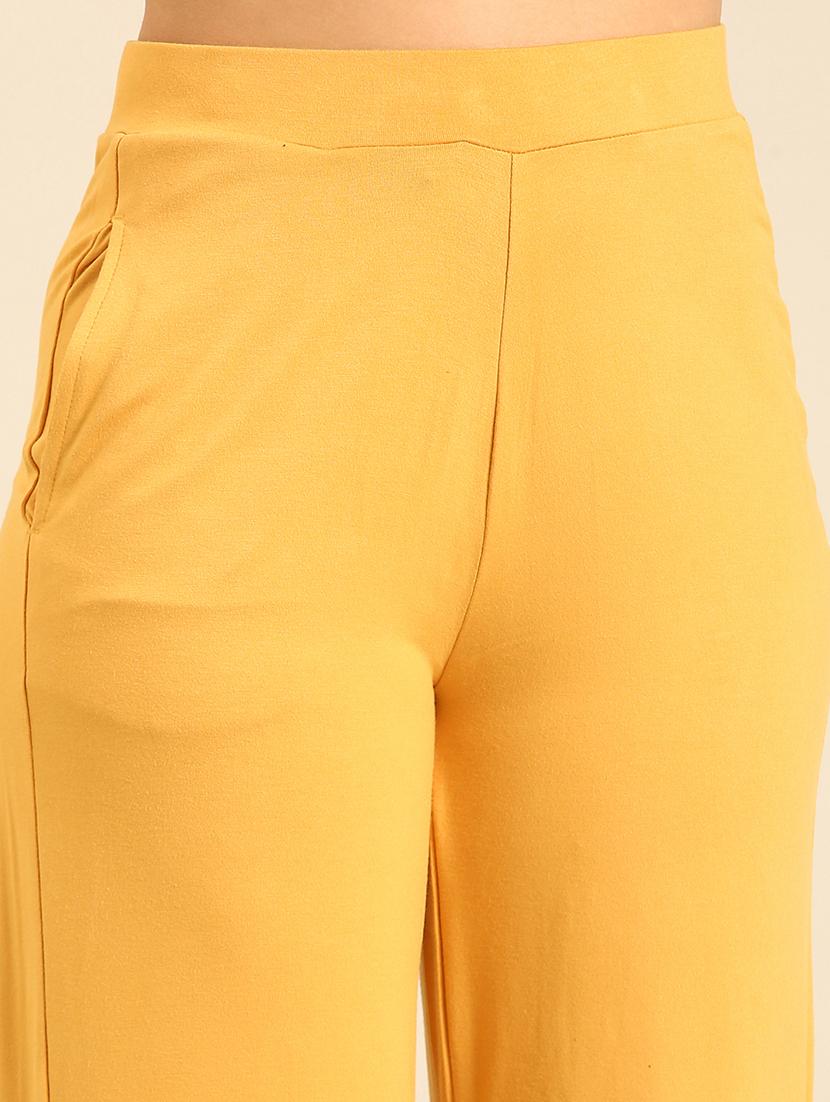 women yellow solid high rise straight palazzo - 21986250 - Standard Image - 5